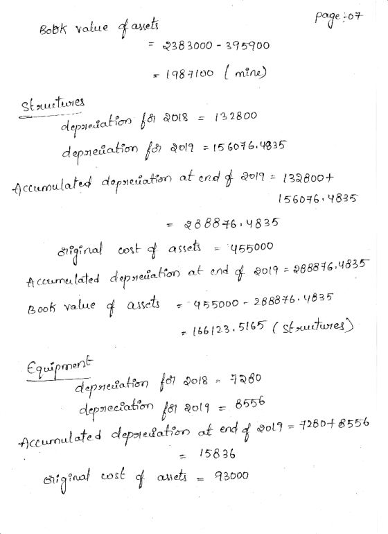 page :07 Book value of assets = 2383000 - 395900 = 1987100 ( mine) Structures depreciation f87 2018 = 132800 deprecation for