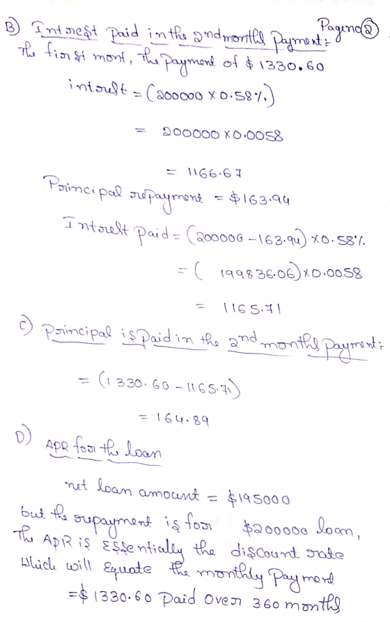 B) Int siest paid in the and months Payment: Pageno@ the fior st mont, the paymond of # 1330.60 intoult - Cacocos X0.587) 200