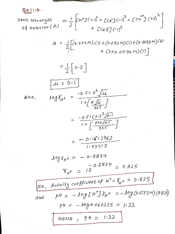 Sol onic strength 2 of solution CA +Cceoc Co.073M).CI) +C0-073 M)CI)+lo .0090m)CH) C2x0.0090 M)C O 2 Also, 30 S 0SICt) C 30S