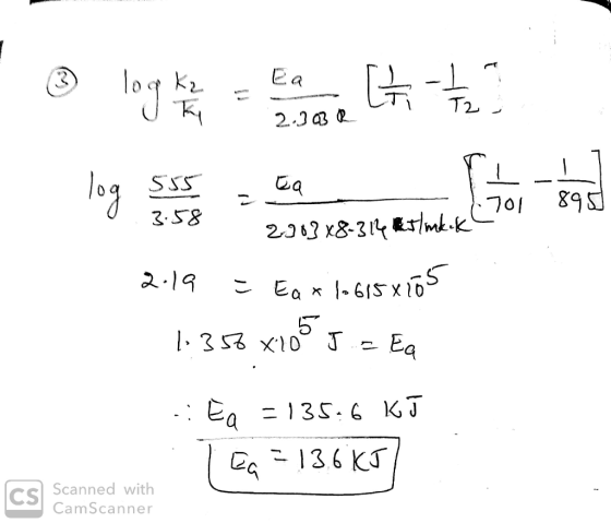 3) logo K2 Ea og han = ER G-t? 2.303 R 555 Ea long as u (or en 8950 3.58 701 200348-3145 mk.kl 2.19 = Eax 1.6158165 1.356 x 1