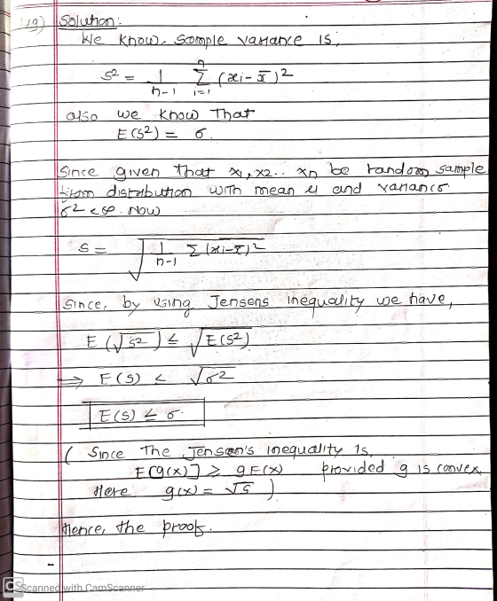 11g Solution: We know, Somple Varance is, I (2-52 ی -) Ouso we Know That E(52) = 6 Since given that x x X2 .. xo be random sa