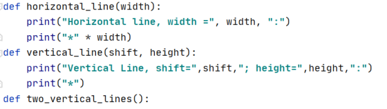 a def horizontal_line (width): print(Horizontal line, width=, width, :) print(* * width) def vertical_line (shift, heig