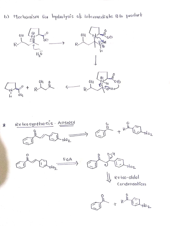 b) Mechanism for hydrolysis of intermediate Bto peccduct 011 IN ON 0 nľ baro + RUL OH H Retro synthesis - Answer * dlagt i -N