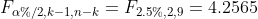 F_{\alpha\%/2,k-1,n-k}=F_{2.5\%,2,9}=4.2565