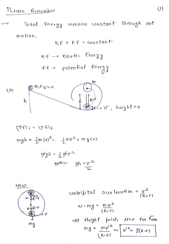 Please Remember → Total Energy remains constant through out motion, KE + P. E = constant K.F - kinetic Energy PE a potential