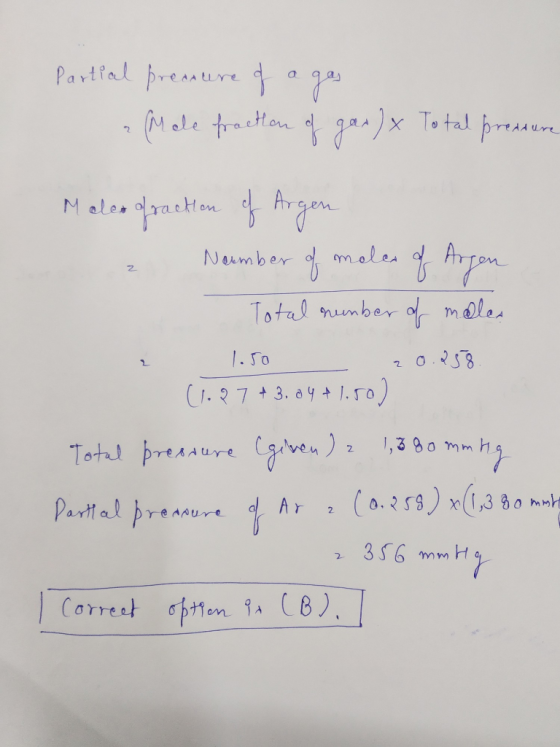 Partial preasure of a gas Mele fraction of gax) x Total pressure Malerofraction of Argen 2 Number of molex of Argen Total num