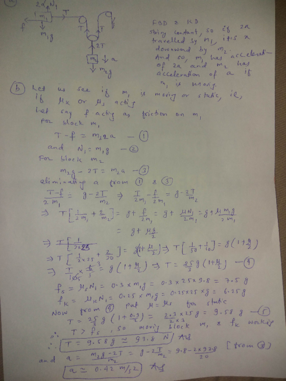 343 I my mind FBD & KD string constant, so if 24 travelled by m . its a A2T downwand by ma And so m has ach 2 accelerat of 2