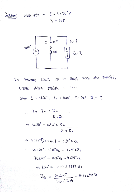 (Souhon) Given data :-1:N35°A Iu ol0 The olong clavit Can bt Simply Jolved wing thexnin tut ivision pinciple -e-, 80 L35° = .