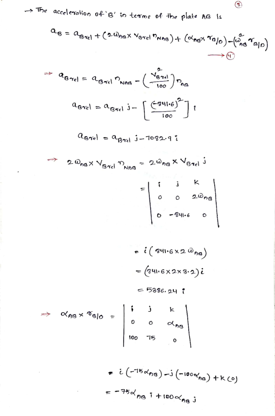 > The acceleration of B in terms of the plate AB is Q8 = Agrel +(2Wrox Vesel was) + (met )-(w Telp) 4 a orel agarel wna -