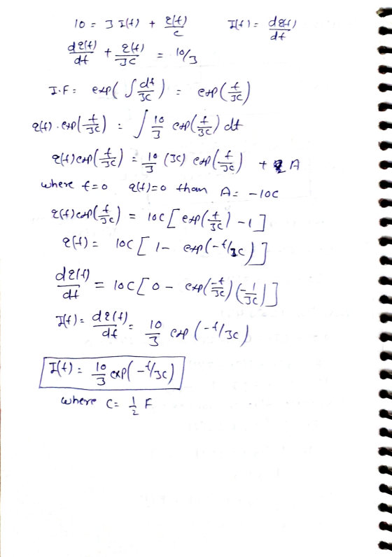 10 = 3 Ilt) + elt Ilf): de) dt delt) at + Elt) JC 1063 JC I.F= expl set) expl 249.605) · CALE) dt elf)CH() = (3C) PA ) TZA wh