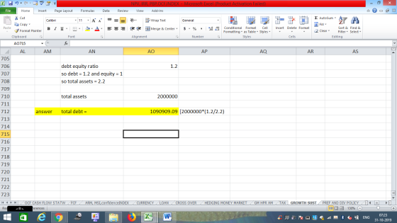 - 2x Insert Delete Format Σ AutoSum : A Fill Sort & Clear Filter Editing Find & Select Cells AR AS NPV, IRR, PBP,OCFINDEX - M