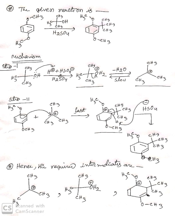 ® The given reaction is -CH3 CH3 Hze o OH H3 CH3 CH3 CH3 CH3 Hasou OCH 3 nuchanism CH3 -H20 H slog stop all CH3 fast CH3 Jent