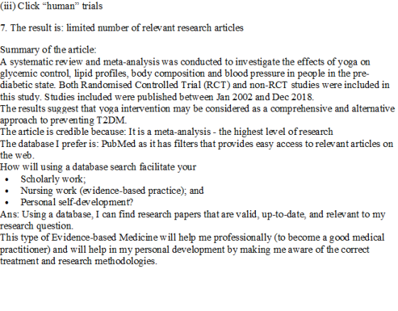 (iii) Click human” trials 7. The result is: limited number of relevant research articles Summary of the article: A systemati