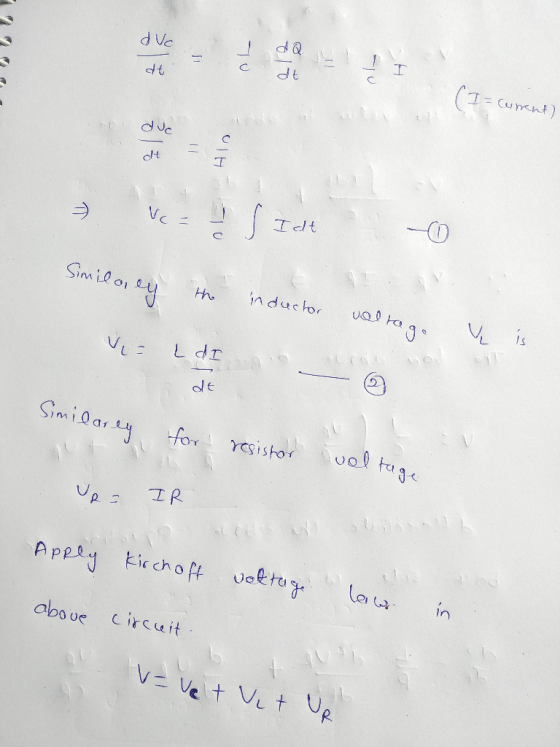 dvc 1 da ! II dt Curent) duc CIH ОТ НА - Idt Idt Toe - Simila, ey the inductor voltage V = L di dt Similarly for U resistor v