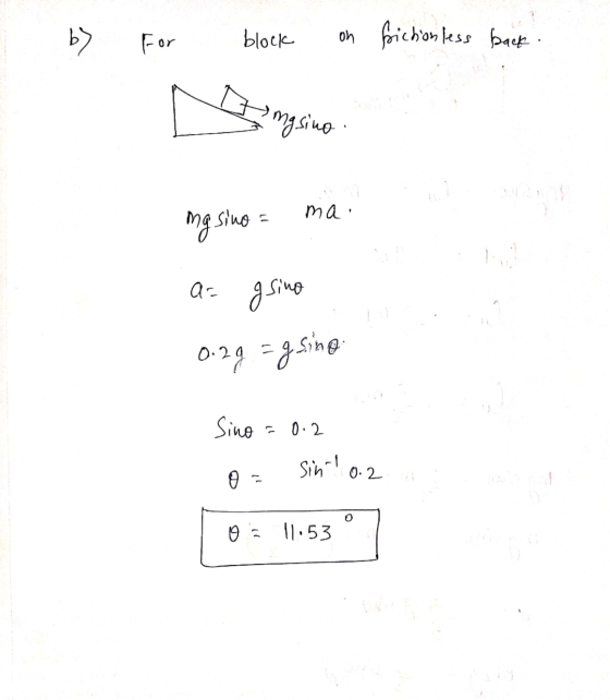 b> For block on fictionless back 2 mgsino ma mg sino 1 az gsino 0.2g = g sino Sino -0.2 sin! 0.2 0 os 11.53