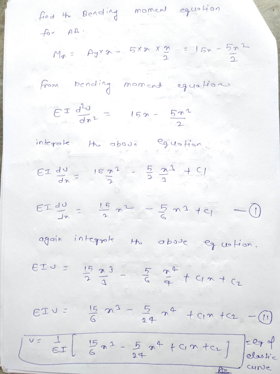 moment find the Bending equation for AR = 15m 502 Mor = Ayxat 5 X z Xn 2 2 from bending moment eguation ЕТ لاہے 150- 5n2 dna
