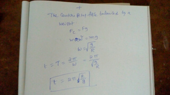 + The Centri petes fhe balanced by a weight Fe = Fg MRW -mg w 2 IT t-T=2 Ta R It 8 t = 2TR