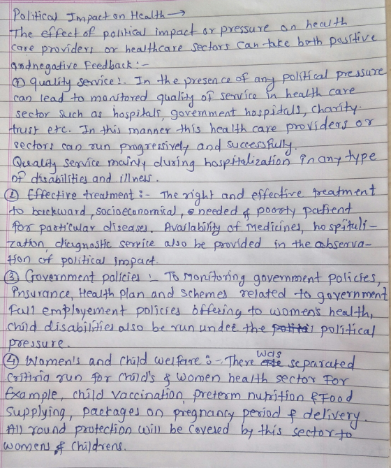 Political Impact on Health - The effect of political impact or pressure on health care providers or healthcare sectors can ta