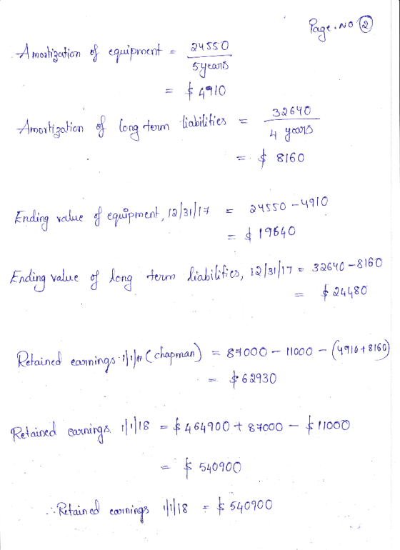Page. Now Amortization of equipment - 24550 5years = $4910 Amortization of long term liabilities = . . $ 8160 32640 4 years E