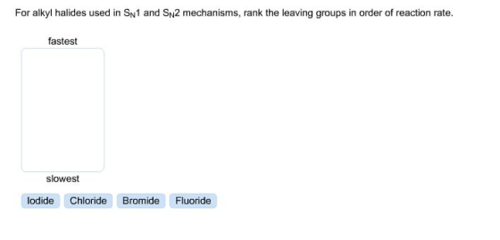 For alkyl halides used in SN1 and SN2 mechanisms,