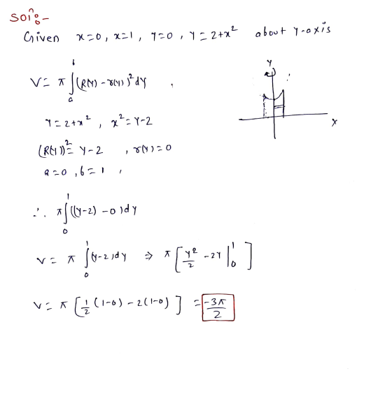 solo- Given x=0, x=1, 920, y = 2+x² about y-axis Y Vaal (RM-801333dy * Jlem -uon sa 7=2+2?, ?=Y-2 CREU)? Y-2 2-0,671 o=che