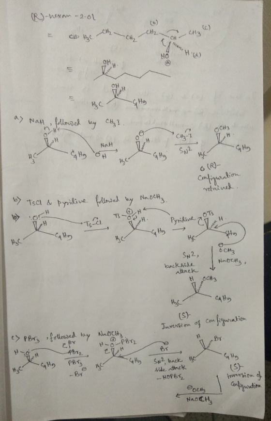 (R)-Wram-2-0l c) CH3 Khen Cib 1c HO H aCH3 Nat GH SN2 6 (R) Comfiguadtion retainek Pyridive flned by N0 Tsa & H Pyridine 7OTS