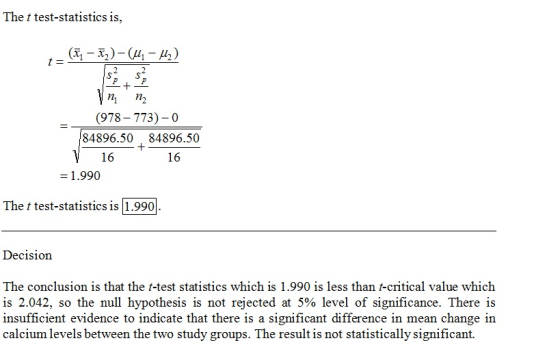 The t test-statistics is, 7- (1 - 1)-(4- M) 52 52 PE+? inn (978-773)-0 84896.50 84896.50 V 16 16 = 1.990 + The t test-statist