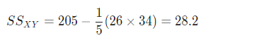 SSxy = 205 - ? (26 x 34) = 28.2