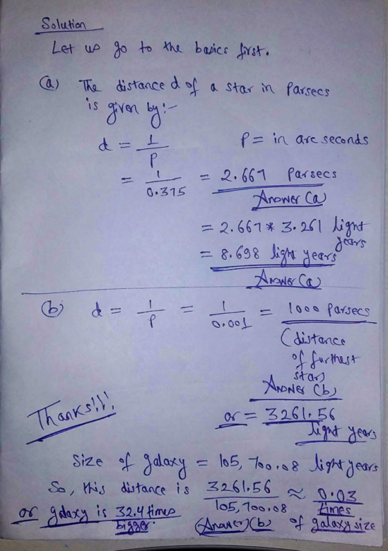 Solution a) Ka istance dfa starn faxsecs f= in arc seconds -0.315 2.661 Pa- sec s = 2.661米3-261 人ighf sta Y 1 S, is distance 1.56
