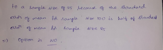 o a sample size t ) Option NO