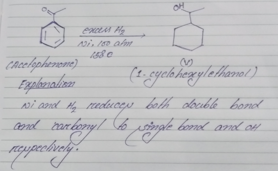 OH CHCEM H2 121, 100 afm 1500 CAccłophenone) Explanation (1-cyclohexyle/hanol) wi and the reduceu both double bond and carbon
