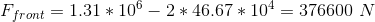 Ffront = 1.31 * 106 – 2 * 46.67 * 104 = 376600 N