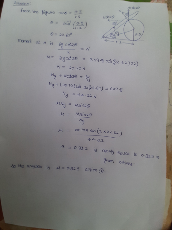 N20 Nunzo es 400g ZN Answer: from the figure tano = 0 = tan (0.5) 0 = 22.62º A yo moment at A at A is 69 co20 N 2 N = 3900 20