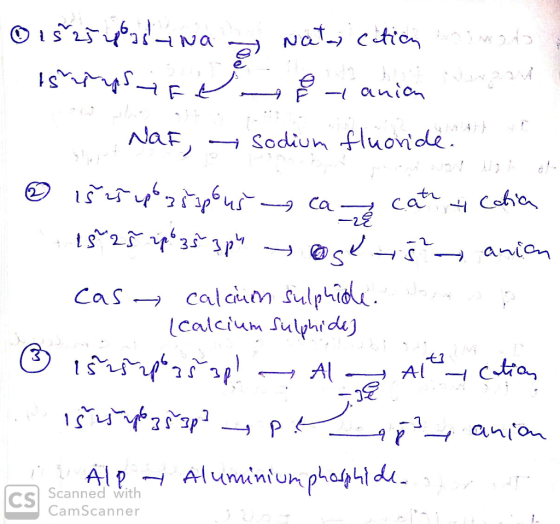 Nat ctio oiwado iNa anian pede NaF, Sodiun fluonde Ca Caha cat s S anion calciun sulphid.e calcium Sulphide Cas Al Ctta Al 1น
