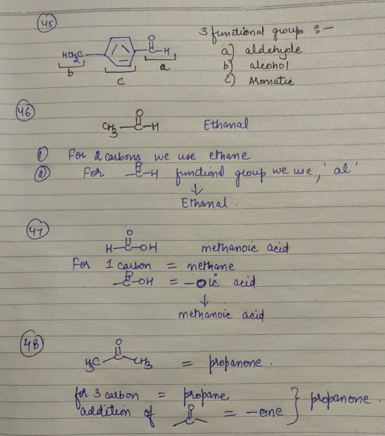 US Hohe 3 functional groups or a aldehyde alcohol Aromatic En Ethanal Ethonal O ② For 2 carbons we use ethane For E-H functio
