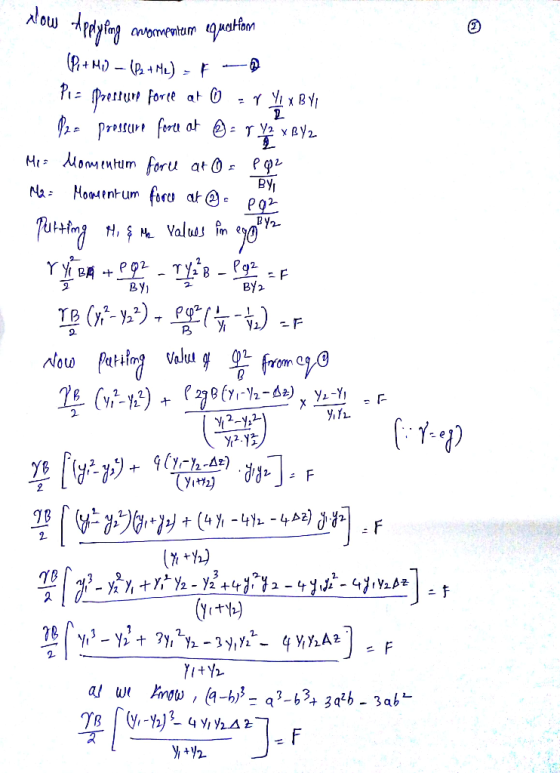 I low Applyin low Applying momportum equatform (Pa+M1) – (P + Me) - F - Po= (presiune force at © = Y YX BY Per pressure foole