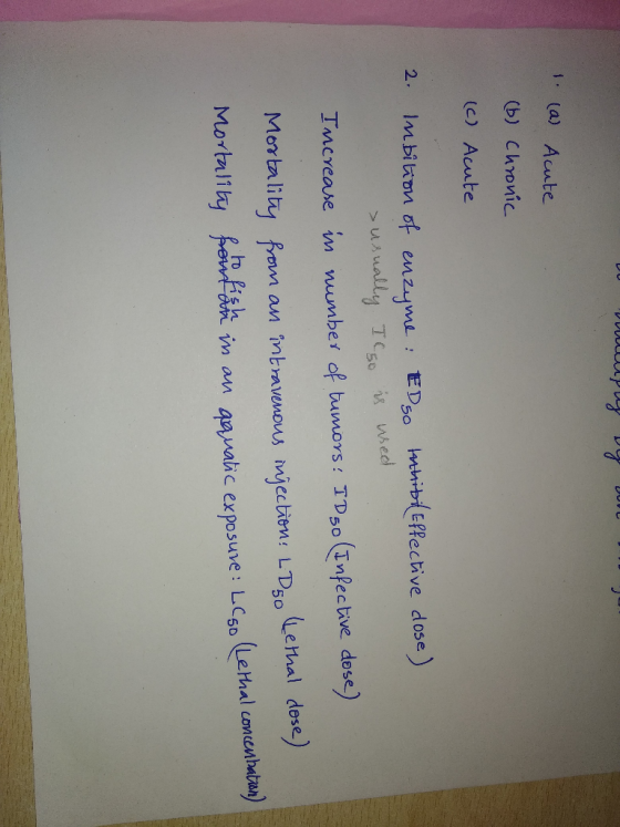 DU 1 La) Acute (b) Chronic (C) Acute Imbiaon of enzyme: EDS0 hibl Effective dose) usually TCse i wed 2. 50 Imcrease in umber