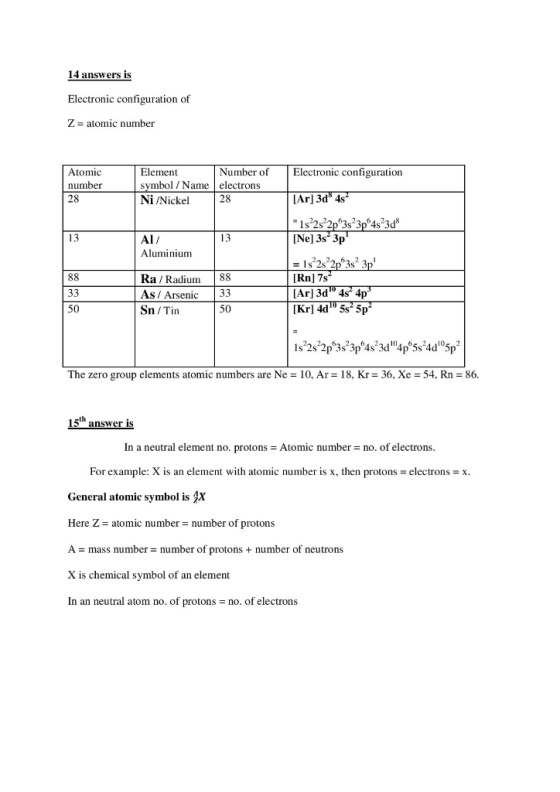14 answers is Electronic configuration of Z = atomic number Atomic number Electronic configuration Element Number of symbol /