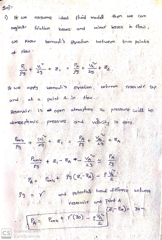 501) 16 coe 1) coe assume can fluid model ideal then neglect friction minor losses losses and in flow we Know bernoulis Equa
