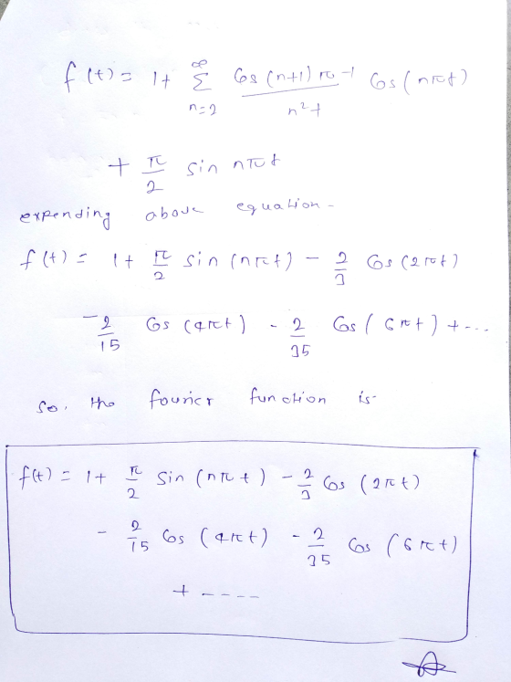 f (tia It E 6s (n+1) rot net Gs (not) n=2 + TU 2 sin ntut expending above eguation f(t) = lt i sin inato 2 Gs (2008) 2 Wlo 2