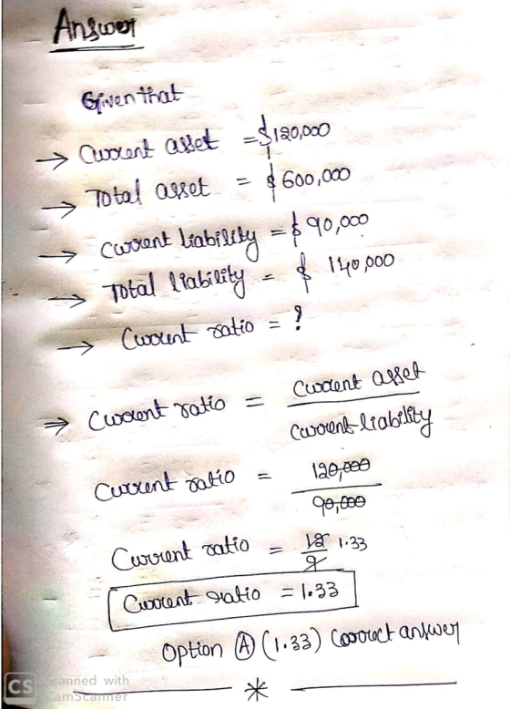 Angor Given that → Ourent allet =$120,000 → Total asset = $600,000 curent liability = $ 90,000 Total liability = $ 140,000 Cu