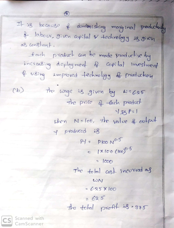Il is because of dimin nishing marginal producturity of labour, given capital & technology is given as constant. fach product