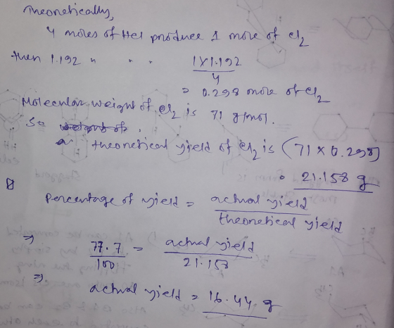 Theonetically, y mores of the produce 1 more of a then 1.192 n . & 1X1.192 H a 0.298 more of a Motecnon weight oth Molecular