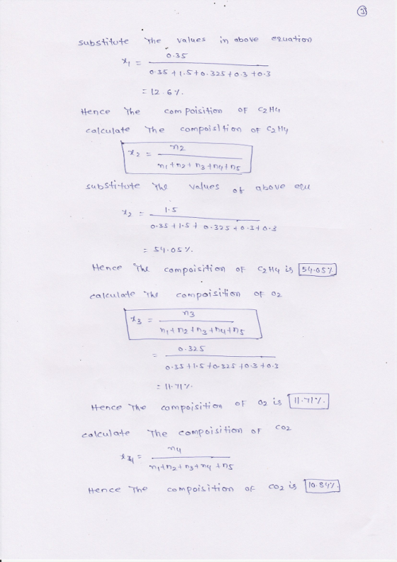 substitute he values in above tio O.3S tHence The com Poin oF C2 H calculate The compo ti of Hy 닛 2 subst{ tote tag Values