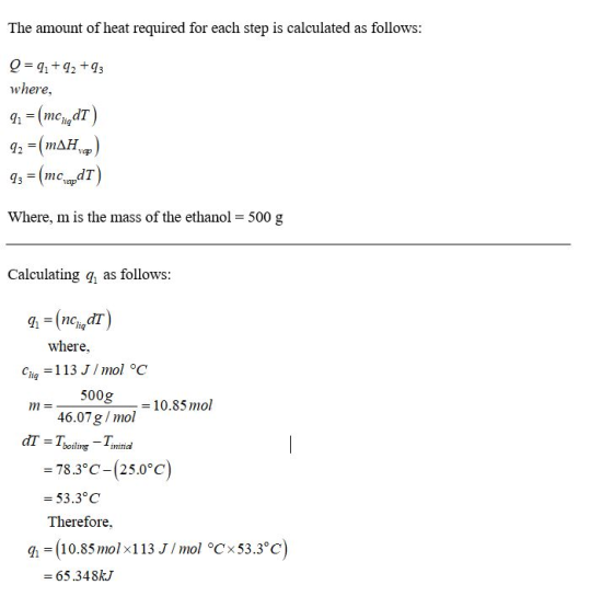 The amount of heat required for each step is calculated as follows: Q q1+2+93 where, (IpMou) - (ma) mc dT lig mAH vp 92 (mcdT