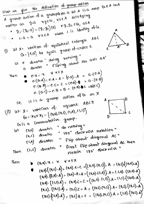 Font we give the defination of group action A group action of a group G on a Set A is a map Gtx A LOA written an gia gt, vatA