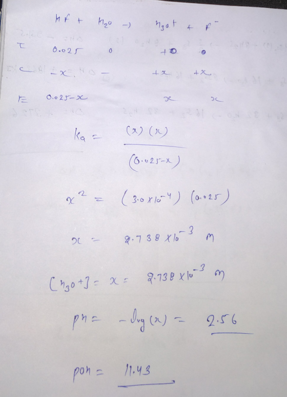 Art H2o - Mat & f 0.025 locx 0.0 25-00 koe cas y (6.0252) x² = ( 30 016-4) (0.025) 2- 0,73.8 xlo-3 m ( 430 +3 = x= 2.138 X163