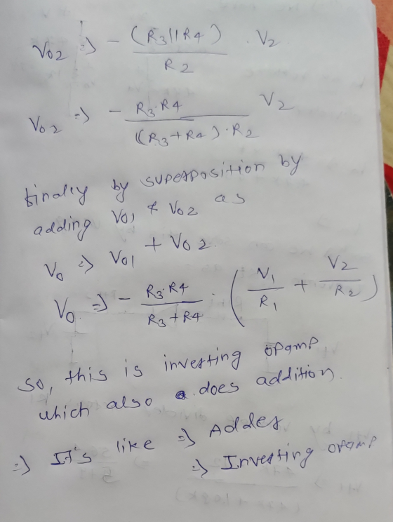 -(R311 R4 J V. Ra Vore) - R3 R4 V (R 3+RAJ.R 2 finally by superposition by adding Vo, & voz as Voc) Voi + Voz. Vol Nitra k R,