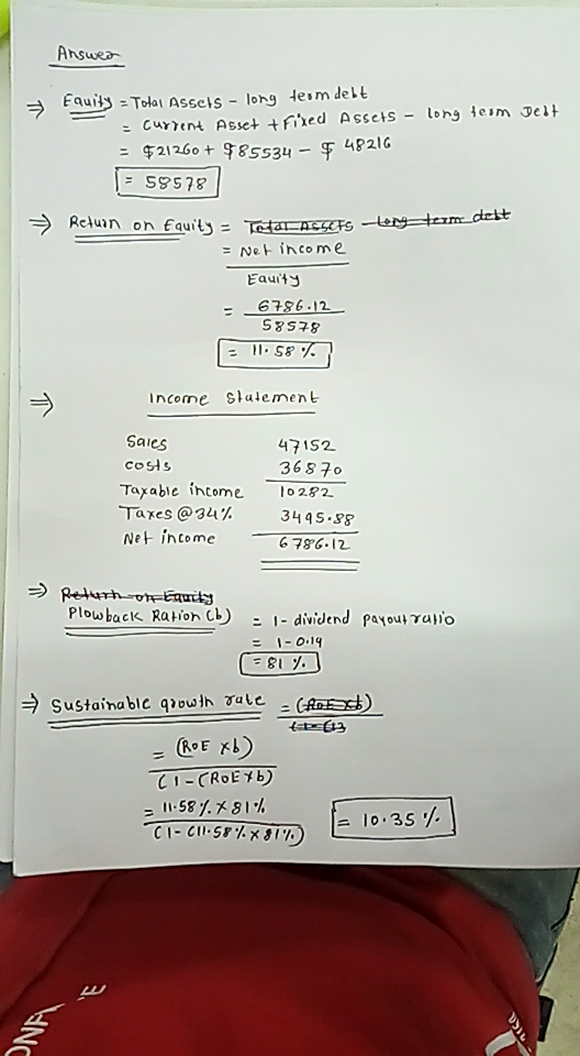 Answea ラ Eauit>*Tolal Assets-long term del - Cu Asset red Assets lon eum Del : 521260 + 98553tに 482 Net income Eauit 6796.12