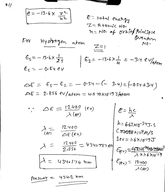 e--13.6 x Z2 ha = -13.6% en E= total energy Z=Atomic No. na No. af orbitf Principle Ouantom NO, For Hydrogen atom Z=1 Es=– 13